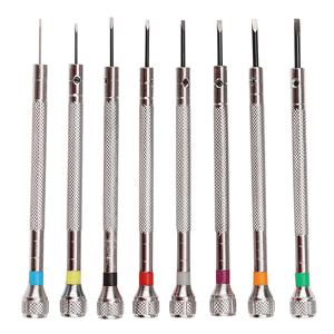 TEMU 시계 수리 도구, 8pcs 컬러 플랫 정밀 스크루드라이버 세트, 일반 미니 플랫헤드 스크루드라이버 포함 (0.6mm, 0.8mm, 1.0mm, 1.2mm, 1.4mm, 1.6mm, 1.8mm, 2.0mm 8가지 규격), 날이 튼튼하고 내구성이 뛰어납니다.