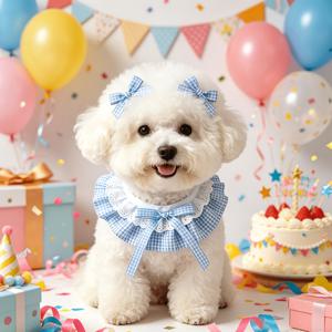 TEMU 조절식 펫 목걸이와 리본 머리핀 3종 세트, 강아지, 새끼 고양이, 소형견, 고양이용, 생일 파티를 위한 핑크색 의상