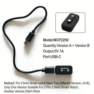 MCP2250 마그네틱 충전 어댑터 A+ 버전 B+ 버전 Type-C 포트 스마트워치 전송 헤드 (USB-C 케이블 포함), 2핀 2.5mm 스마트워치용 (2핀 2.5mm 스마트워치에 적합한 단일 버전)