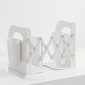 TEMU ZXQ 책상 서랍 수납 파일 랙, 조절 가능한 ABS 책장 - 클립 및 지지 프레임이 있는 창의적인 화이트 접이식 책장, 학생에게 이상적, 내구성 있는 소재, 여러 권의 책을 보관할 수 있음, 독서용 | 모던 책 스탠드 | 스타일리시한 색상