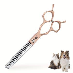 TEMU TINMARDA 프로페셔널 등급 18톱니 강아지 & 고양이 그루밍용 챠커 가위 - 날카로운 가늘게 다듬기, 트리밍 & 블렌딩 가위, U자형 톱니, 오른손/왼손 사용 가능, 애완동물용, 로즈 골드 색상