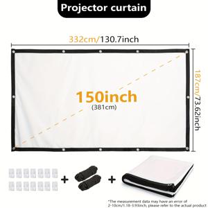 TEMU 150인치 초고화질 커튼 4K 16:9 고화질 3D 주름 방지 밀크 소재 커튼, 홈시어터 야외 실내 프로젝터 스크린용, 휴대용 접이식 프로젝터 스크린
