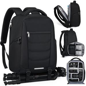 TEMU SDYSM DSLR SLR 미러리스 카메라용 전문가형 백팩, 15.6인치 노트북 수납 가능 대용량 방수 여행용 카메라 가방, 블랙