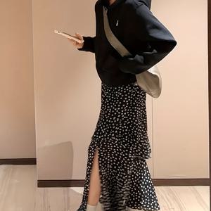 여성용 비대칭 러플 플로럴 미디 드레스, 패브릭, 봄/여름/가을 패션, 하이웨이스트 미니 패턴 드레스