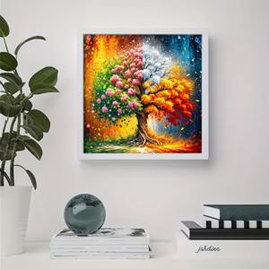1세트 - 사계절 나무 테마 크로스 스티치 키트, DIY 액자 수공예품, 11CT 자수 그림, 창의적인 핸드메이드 릴랙스 선물. 현관, 서재, 침실을 위한 완벽한 프레임 없는 홈