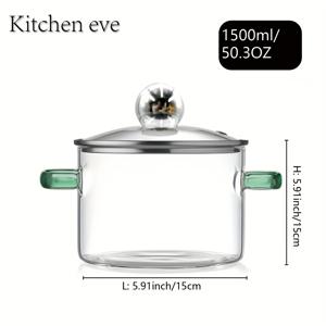 TEMU 뚜껑이 있는 50.3온스/1500ml 보로실리케이트 유리 수프 냄비, 가스레인지, 퐁뒤, 수프, 우유, 차를 끓이기 위한 유리 조리 냄비, 오븐 사용 가능, 식기세척기 사용 가능, 1팩