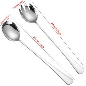 TEMU 2/4개 28Cm/11인치 긴 손잡이 샐러드 서빙 세트, 스테인리스 스틸 샐러드 스푼 샐러드 포크, 내구성 좋은 주방용품, 버프/케이터링/파티/부활절 선물/집들이에 적합, 거울 광택, 식기세척기 사용 가능