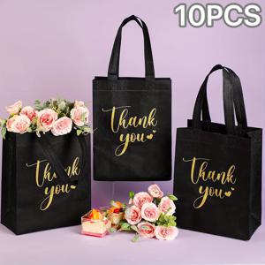 TEMU 그녀/남자를 위한 선물 10개입 블랙 부직포 펠트 핸드백 [Thank You] 디자인, 패셔너블하고 하이엔드 느낌 - 결혼식, 베이비 샤워, 생일, 기념일에 이상적 - 휴대용 파티 선물 가방, 디자인, 작은 선물 가방