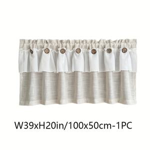 TEMU 일본식 심플 화이트 시폰 튤 스플라이싱 베이지 버튼 커피 커튼 시스루 단막 커튼 1개, 탑 포켓 로드형, 고품질 걸이형 단열 안감 없음, 세탁 가능, 거실 침실 창문 현관 파티션 드레이프용