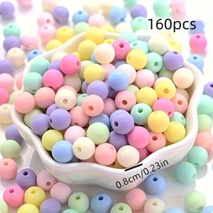 TEMU 다양한 부드러운 톤의 8mm/10mm 무작위 혼합 색상 프로스트 아크릴 구슬 160개, 라운드 스페이서 비즈, DIY 팔찌 및 목걸이 제작용