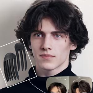 TEMU 2개입 남성용 특별하게 푹신한 머리카락 뿌리 하이 스컬 탑 바람 플라스틱 빗 머리 클립 이마 앞머리 스타일링 도구 게으른 앞머리 무지 머리핀 집에서 사용 가능 머리카락 손상 없음 휴일 데이트 출퇴근 필수품