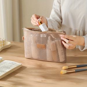 TEMU 메시 통기성 여행용 수납 가방 | 화장품 및 세면도구를 한 번에 정리 | 투명하고 모든 것을 쉽게 볼 수 있음 | 다양한 색상으로 제공, 대용량 메이크업 가방, 휴대용 화장품 파우치