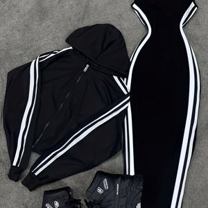 여성 캐주얼 후드 탑 & 조끼 원피스 2pcs 세트