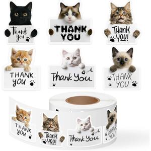 TEMU 500개 고양이 감사 스티커 롤 - 귀여운 키티 자체 접착 라벨, 포장, 봉투, 랩핑, DIY 공예, 장식, 인사말 카드, 파티 선물, 선물 가방, 상자용