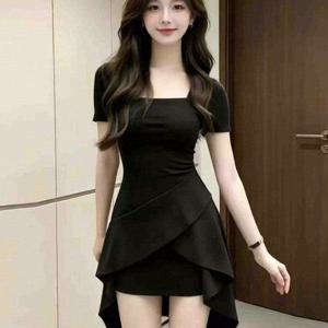 TEMU 2026년 신상 블랙 프렌치 불규칙 허리 드레스 A라인 여성용 여름용 숏 드레스