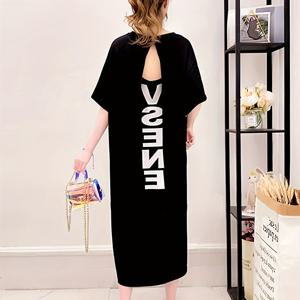 TEMU 여성 루즈핏 롱원피스 빅사이즈 반팔 티셔츠 원피스 백리스 뒷트임 체형커버 레터링 마실룩 홈웨어 꾸안꾸 편안한 잠옷 옐로우