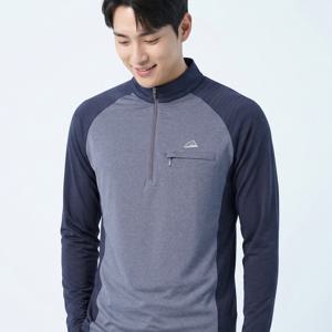 남성 냉감 여름 작업복/출근복/일상복 시원 쾌적한 캐주얼 나그랑 배색 집업 티셔츠 오션블루(M5ST21)
