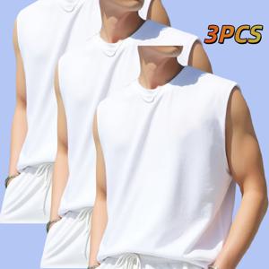 TEMU 3pcs 세트 남성 여름 라운드넥 캐주얼 통기성 베이스 레이어 스트리트웨어 민소매 티셔츠 조끼