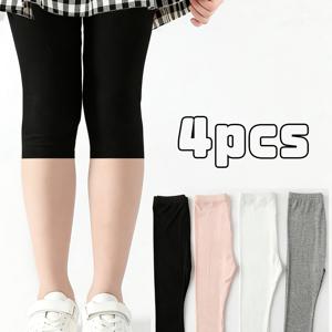 4pcs 여아용 쉬운 단색 패션 여름 얇은 버뮤다 반바지 세트, 봄/여름 여아에게 적합