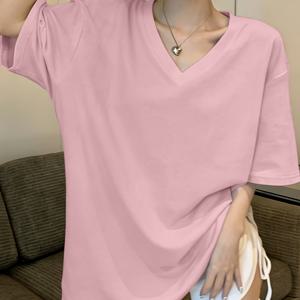 TEMU 새로운 프린팅 여성용 캐주얼 트렌디한 활용도 높은 V넥 반팔 티셔츠