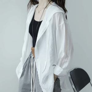 TEMU 신상 여름 여성용 후드 자외선 차단 셔츠, 루즈핏 경량 자외선 차단 아우터웨어, 긴소매 가디건 셔츠 재킷