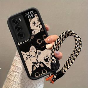 TEMU 휴대폰 케이스 - 하이.bamboo: 고양이 머리 & 흑백 넥스트랩 호환, 휴대폰 케이스 시리즈 TPU 소재, 안경 쓴 동물 프린트 & 편리한 휴대 스트랩 특징, 전체 보호 기능 제공 & 패셔너블한 선택