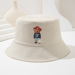 TEMU 남녀공용 LUY GUY 곰 프린트 버킷햇 - 가벼운 낚시용, 야외, 피크닉, 등산에 적합, 곰이 있는 봄 여름 모자, 신축성 없음, 낚시, 캠핑, 캐주얼웨어용