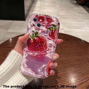 TEMU 휴대폰 케이스 - 물결 스트로베리 핑크 광택 아트 재미있는 3D 그래픽 디자인 크림 웨이브 엣지 휴대폰 케이스, 풀 카메라 보호 기능, 삼성 아이폰 17/16/15/14/13/12/11/Pro/Promax/Plus/24/25/26/S Ultra 디자인 및 도매 가능