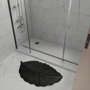 TEMU 1개 검정 잎 모양 욕실 매트, 미끄럼 방지 속건 도어 매트, 우아한 잎 패턴 질감, 부드러운 고무/표면, 욕실, 주방, 현관, 방 문, 레트로 홈 데코, 홈 라이빙 필수품