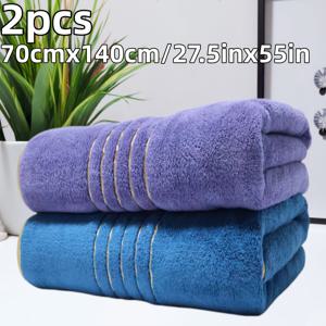 TEMU 골든 자수 목욕 타월 2개 세트, 70cmx140cm, 300GSM 두꺼운 코랄 소재, 다양한 색상, 흡수성 좋음, 빠른 건조, 부드럽고 편안함, 욕실용품, 욕실 및 샤워실용