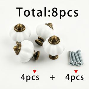 TEMU 호박 모양 손잡이 4개 + 손잡이 나사 4개, 총 8개 프렌치 스타일 호박 세라믹 손잡이, 크림 스타일 옷장 수납장 손잡이, 빈티지 아늑한 스타일 서랍장 수납장 문 장식 하드웨어