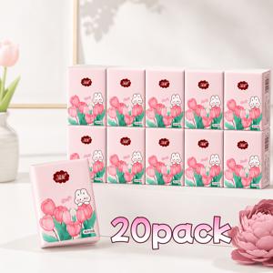 20팩 (팩당 6매) 미니 휴대용 페이스 타월 겸 손수건, 여행용, 3겹 부드러운 종이 시트, 형광물질 무첨가, 심 없음, 헬스장 및 일상용으로 휴대하기 편하고 내구성 좋은 일체형 개별포장 일회용 타월
