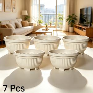 TEMU 입구가 넓은 로우 원예용 화분 7개 세트, 20.5cm/약 8인치 한국 스타일 플라스틱 화분, 다육이나무와 녹색 식물용 내구성 있는 다용도 용기, 배수구 포함, 실내/실외 원예 및 종묘장용, 26가지 새로운 스타일의 원예 선물, 홈 데코