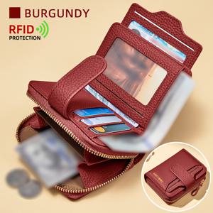 TEMU 여성용 원피스 천연 가죽 지갑, 동전 지갑, 카드 홀더, ID 정리함, RFID 차단, 동전 수납칸