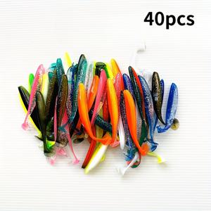 TEMU 40개 실감나는 물고기, 꼬리 루어 생선형 고정식 낚시 장비, PVC 소프트 미끼, 소프트 미끼 색상은 랜덤, 바다낚시 및 민물낚시용, 농어, 메기, 도미, 홍어