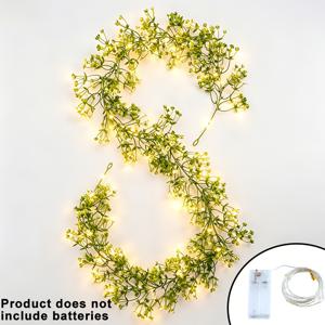 TEMU 1팩 모조 안개꽃 덩굴 줄조명, 배터리식 따뜻한 백색 장식용 LED 조명, 2미터 길이, 30구 LED 및 AA 배터리 포함, 계단 난간/책장 장식/거실 액센트 벽/창턱/웨딩 테이블/생일 파티 장식 조명에 적합, 숲 스타일 안개꽃 줄조명, 크리스마스/추수감사절 파티 장식