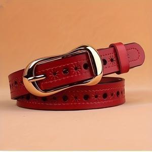 TEMU LVIGC 여성용 PU 가죽 벨트 - 한국식 홀아웃 디자인, 조절 가능한 메탈 버클, 슬림 캐주얼 벨트 (청바지 & 데일리웨어), 다양한 컬러 옵션, 트렌디한 액세서리, 내구성 있는 , 스타일링 강화