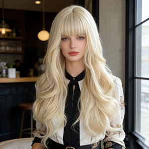 TEMU 여성 플래티넘 블론드 롱 컬리 가발, 스위트 스타일, 풀 헤드 빅 웨이브, 26인치, , 파티 및 축제에 적합