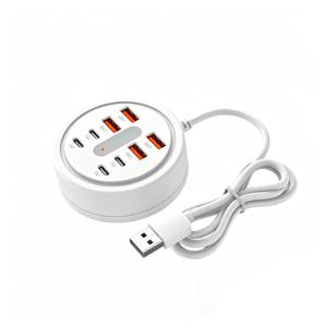66W 원형 USB C 충전 허브, 8포트 PD 고속 충전기, USB-A 4포트 + USB-C 4포트 멀티 충전기, 모든 스마트폰, 노트북, 태블릿과 호환