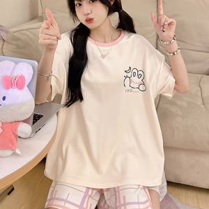 TEMU 여름 달콤한 잠옷 여성 인플루언서 인스타 스타일 만화 토끼 반팔 풀오버 홈웨어 반바지 세트 의상