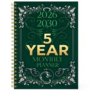 TEMU 2026-2030 월간 너/ - 2026년 1월 - 2030년 12월, 5년 월간 너, 그린 테마 표지 디자인 다이어리, 연간 너, 월간 탭, 60개월, 5.5