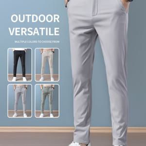 TEMU 남성용 라이트 비즈니스 정장 바지, 데일리 사무실 복장용, 단색 심플 디자인, 2026년 여름 신상품 편안한 아이스 실키 섬유 원단 슬림핏 레그 팬츠, 남성용 활용도 높은 아웃도어 스타일, 한국 스타일 패션 스트리트웨어 캐주얼 긴 바지, Yunzhonglou 봄/가을 컬렉션