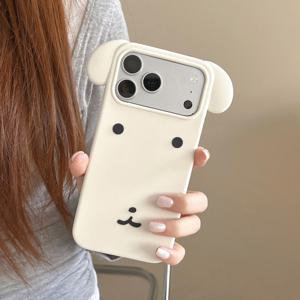 TEMU 귀여운 입체 큰 귀를 가진 작은 흰색 강아지 실리콘 휴대폰 케이스, Apple iPhone 17/16/15/14/13/12/11 Pro Max Plus Air용