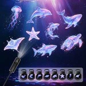 TEMU 상어, , 금붕어, 巨大가오리가 있는 바다 테마 프로젝터 램프; USB 플러그 앤 플레이; 침대 옆 무드등 및 천장 장식용으로도 사용 가능, 로맨틱한 심해 풍경 연출