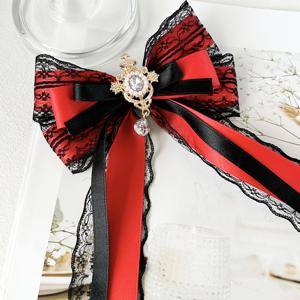 반짝이는 라인스톤 긴 태슬 브로치가 있는 다층 리본 레이스 패치워크, 리본 여성 넥타이, 옷깃용 다용도 의류 액세서리, 백팩 패션 액세서리, 셔츠와 드레스용 웨어, 오피스웨어, 연회 및 파티 행사에 적합