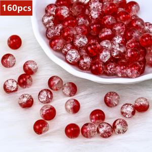 TEMU 160개 8mm 빨간색 흰색 투명 크랙글 구슬, 구멍 있음, 팔찌 만들기, 데이 주얼리 크래프팅, DIY 비딩 프로젝트용