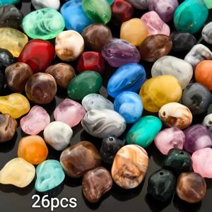 TEMU 10-15mm, 26개입 19가지 색상 랜덤 믹스 컬러 전기 도금 불규칙 아크릴 루즈 비즈 (구멍 포함), 휴대폰 체인, 팔찌, 목걸이, 귀걸이, 헤어 장식, 가방 등에 적합