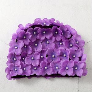 TEMU 여성용 보라색 수영 모자, 꽃무늬 자수 및 작은 진주 장식