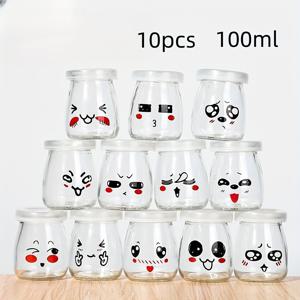 TEMU 6개 및 10개 100ml/150ml/200ml 우유병 디저트 컵 푸딩 용기 유리 젤리 캔 유리 요거트 용기 (랜덤 병 패턴)
