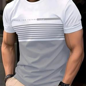 TEMU 남성용 레트로 3D 텍스트 오버사이즈 티셔츠 - 미래적 레터링 스트리트웨어 티, 3D 프린트, 라운드넥 캐주얼 상의, 파티 & 캐주얼 복장에 적합 - 노벨티 의류